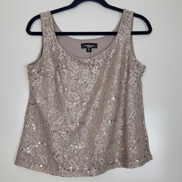 NWT R&M Richards Metallic Lace Tank Top with Sheer Lace Jacket in Champagne 4P - Picture 9 of 13